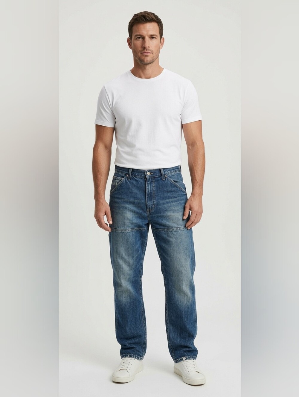 Vintage Men's Blue Carpenter Jeans - Classic Straight Fit 34x32